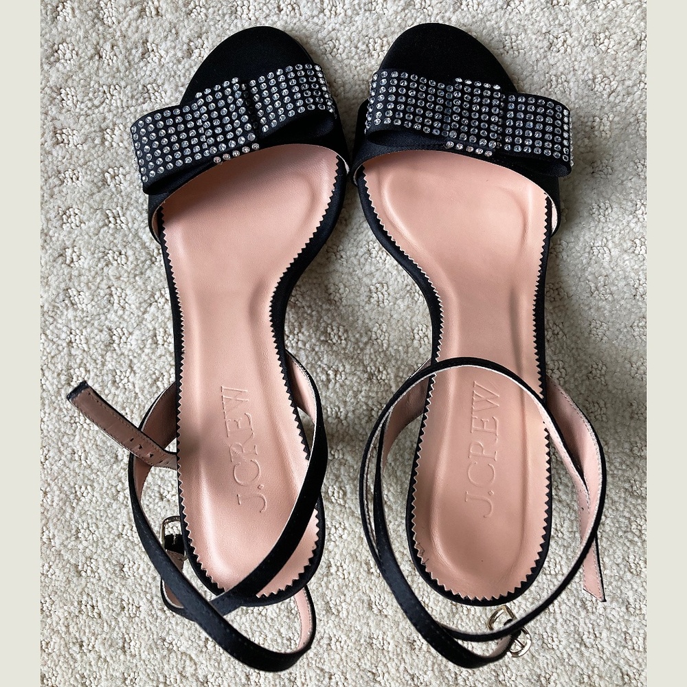 NWOB J. Crew Made-in-Italy Crystal Bow Heels in Black Satin - 9